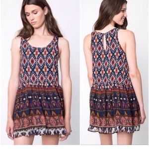 Hayden Los Angeles 2XL Boho Ikat Print Sleeveless Mini Dress Festival Vacation C